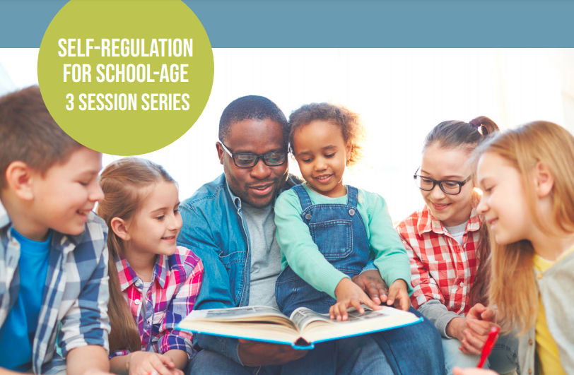 5 children gathered around a male educator looking at a book